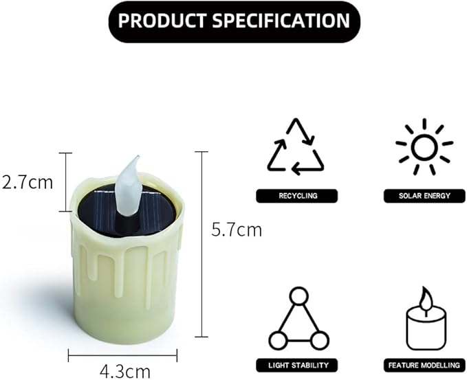 Solar Candles Lights, Warm Yellow Flashing Light, Solar Charging Tea Wax Light, 6 fire Wax Lights, Suitable for Weddings, Valentine's Day, Halloween, Christmas, Garden Decoration, etc.