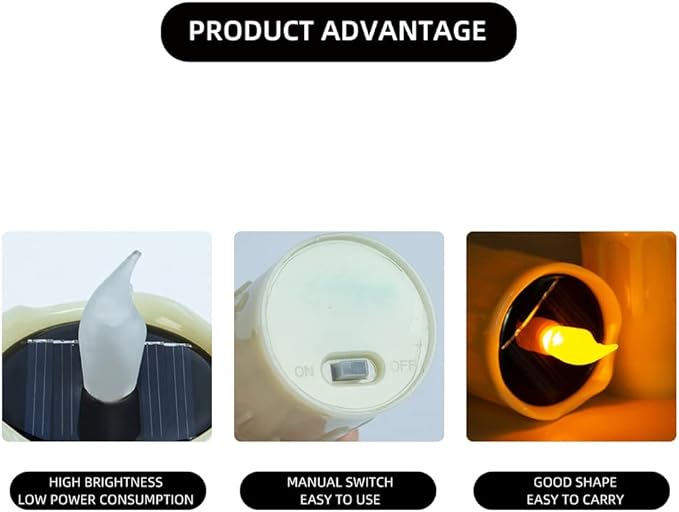 Solar Candles Lights, Warm Yellow Flashing Light, Solar Charging Tea Wax Light, 6 fire Wax Lights, Suitable for Weddings, Valentine's Day, Halloween, Christmas, Garden Decoration, etc.