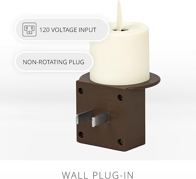 Nightlight Flameless Candle, Bronze, Electrical Outlet Plugs w/Dusk Dawn Sensor Auto Switch On/Off for Home Safety, Window Decorative