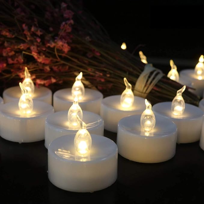 Battery Operated Tea Lights Candles: 24 Pack Realistic and Bright Flickering Holiday Gift Flameless Candles LED Electric Tea Candles for Seasonal & Festival Party Home Decoration (Warm White)