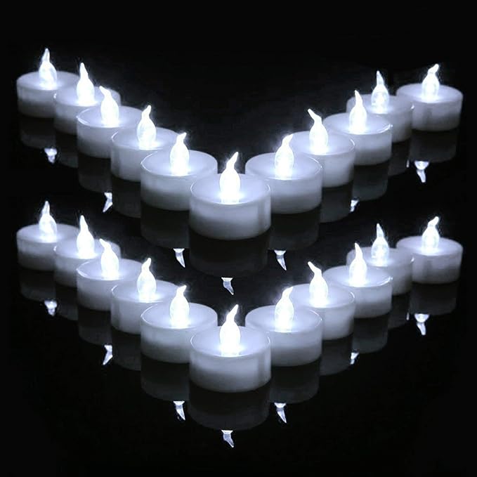 Led tealights,24 Pack Flameless Candles Lights Realistic Flickering Battery Operated Led Tea Lights Candles for Christmas,Wedding, Birthday, Halloween Gifts Home Decoration in Cool White