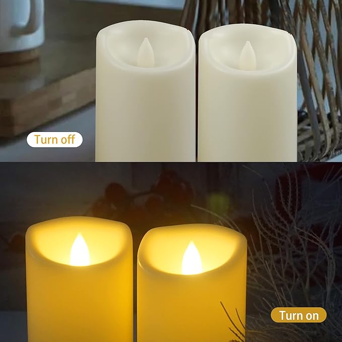 Outdoor Indoor Waterproof Flameless LED Pillar Candles with Timer Battery Operated Electric Plastic Candle Lights for Home Garden Halloween Christmas Wedding Decorations Party Supplies 3”x5” 2 Pack