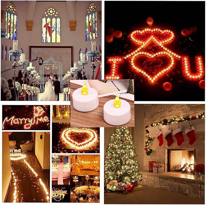 Battery Operated Flameless Tea Lights : 24PACK LED Electric Candles Lamp Realistic and Bright Flickering Holiday Gift Long Lasting for Birthday Wedding Party Celebrations Decoration Warm Yellow