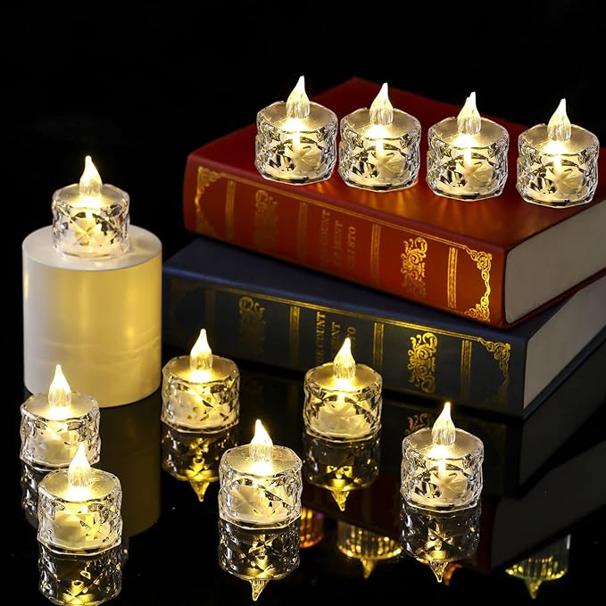 12pack LED Crystal Candle Light Table Centrepiece Flameless Candles Transparent Small Tea Wax Birthday Proposal Desktop Decoration Create Atmosphere Smokeless Candles Tea Lights