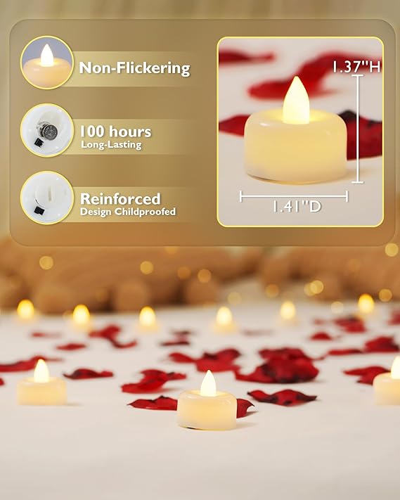 12 Pack Flameless LED Tea Lights Candles Battery Operated, Electric Fake Tealight Candles for Votive, Halloween, Christmas, Home Decor, Wedding, Table Decor (12Pack)