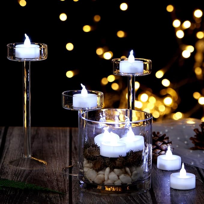 Led tealights,24 Pack Flameless Candles Lights Realistic Flickering Battery Operated Led Tea Lights Candles for Christmas,Wedding, Birthday, Halloween Gifts Home Decoration in Cool White
