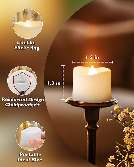 24Pcs Flickering Flameless Candle Battery Operated, 200+Hours Fake Electric LED Tea Lights for Votive, Centerpiece Table Decorations, Wedding, Aniversary, Halloween, Christmas