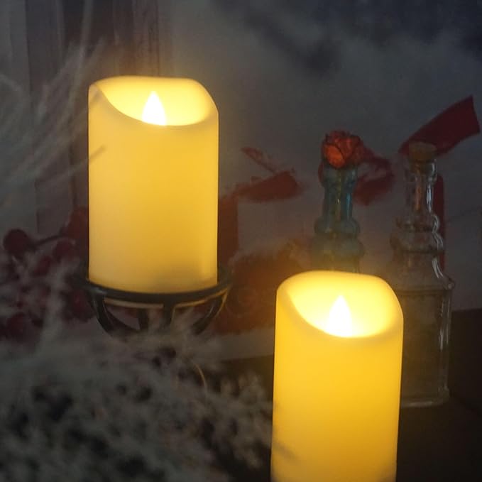 Outdoor Indoor Waterproof Flameless LED Pillar Candles with Timer Battery Operated Electric Plastic Candle Lights for Home Garden Halloween Christmas Wedding Decorations Party Supplies 3”x5” 2 Pack