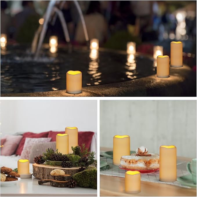 Flameless Candles 4" 5" 6" Set of 3 Ivory Outdoor Indoor Pillars 3" Diameter Battery Operated Flickering Candles Include 10-Key Remote Timer Function 400+ Hours Requires 2 AA Batteries