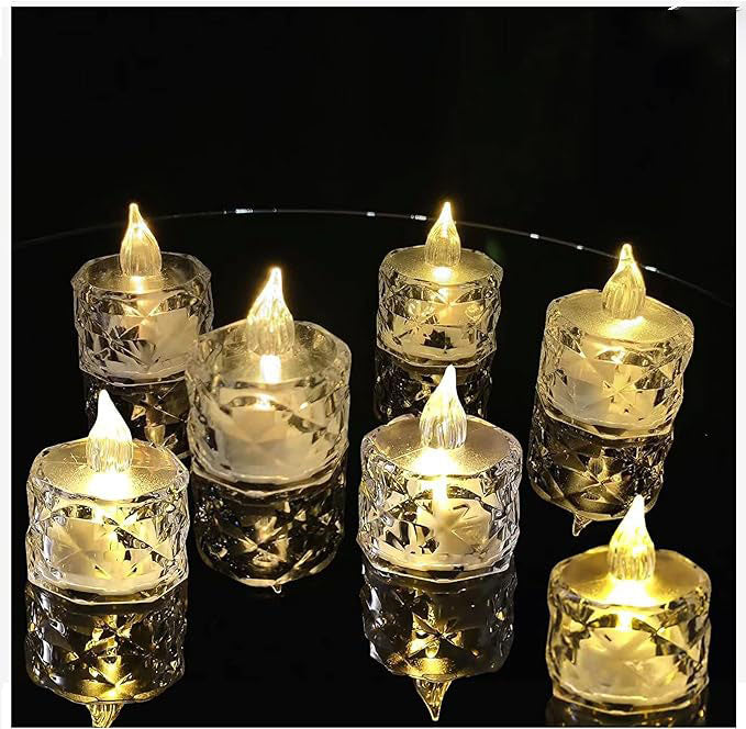 12pack LED Crystal Candle Light Table Centrepiece Flameless Candles Transparent Small Tea Wax Birthday Proposal Desktop Decoration Create Atmosphere Smokeless Candles Tea Lights