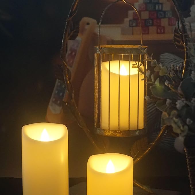 Outdoor Indoor Waterproof Flameless LED Pillar Candles with Timer Battery Operated Electric Plastic Candle Lights for Home Garden Halloween Christmas Wedding Decorations Party Supplies 3”x5” 2 Pack