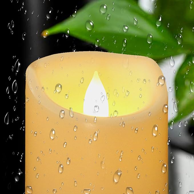 Outdoor Indoor Waterproof Flameless LED Pillar Candles with Timer Battery Operated Electric Plastic Candle Lights for Home Garden Halloween Christmas Wedding Decorations Party Supplies 3”x5” 2 Pack