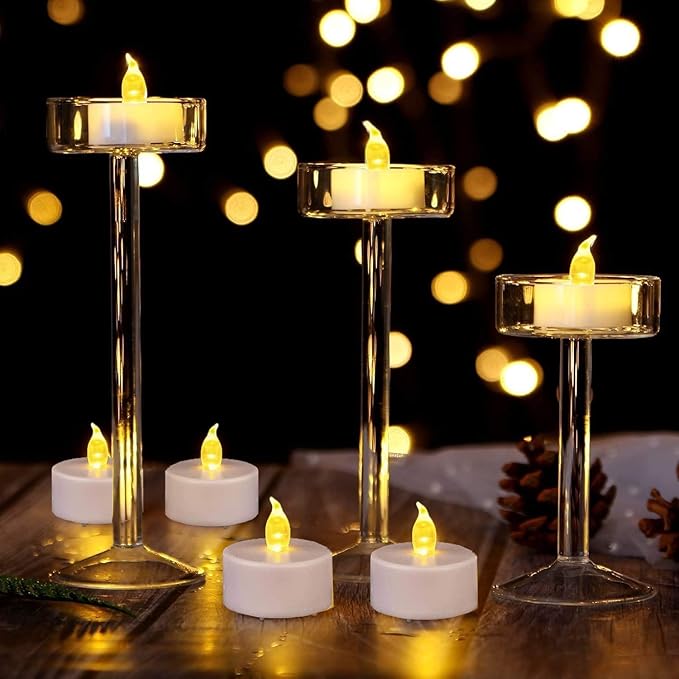Battery Operated Flameless Tea Lights : 24PACK LED Electric Candles Lamp Realistic and Bright Flickering Holiday Gift Long Lasting for Birthday Wedding Party Celebrations Decoration Warm Yellow