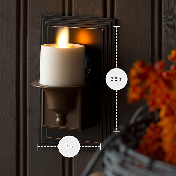 Nightlight Flameless Candle, Bronze, Electrical Outlet Plugs w/Dusk Dawn Sensor Auto Switch On/Off for Home Safety, Window Decorative