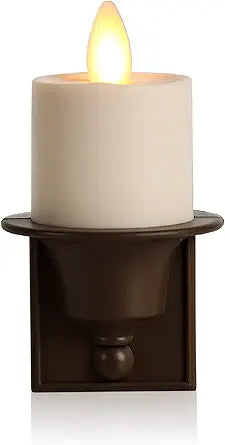 Nightlight Flameless Candle, Bronze, Electrical Outlet Plugs w/Dusk Dawn Sensor Auto Switch On/Off for Home Safety, Window Decorative