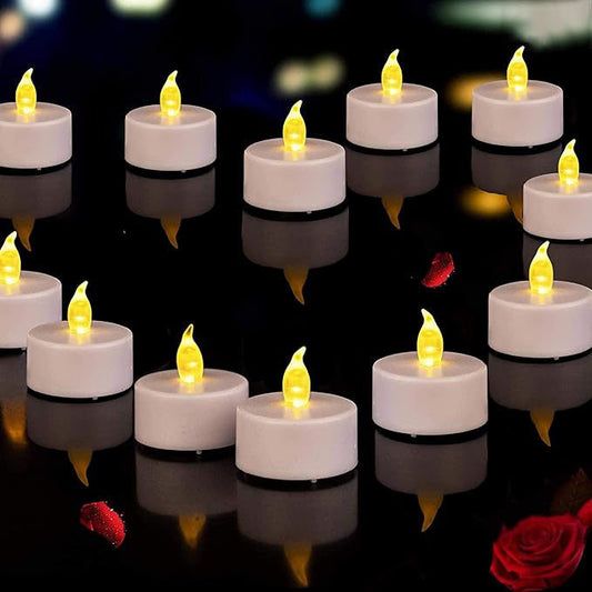 Battery Operated Flameless Tea Lights : 24PACK LED Electric Candles Lamp Realistic and Bright Flickering Holiday Gift Long Lasting for Birthday Wedding Party Celebrations Decoration Warm Yellow